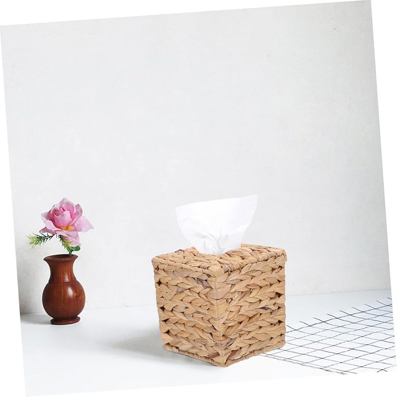 حامل صندوق المناديل المنسوج من القش مكعب التخزين على الطراز العتيق - Image 4